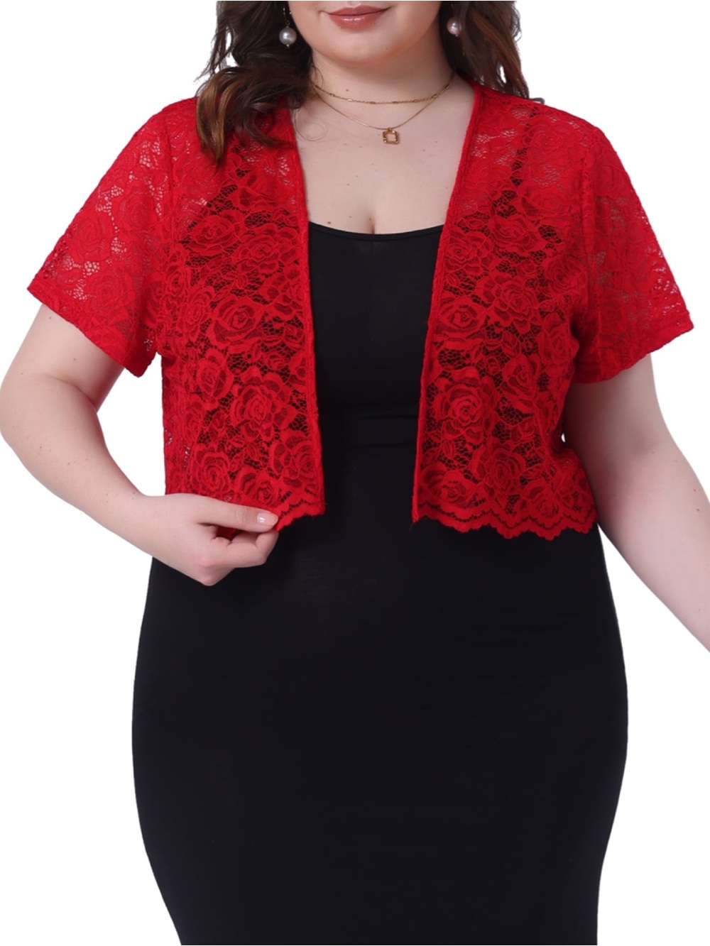 Red Lace Bolero Shrug • NWT • 28" p2p, 20" length